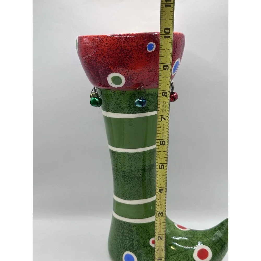 Vintage Christmas Elf Boot Shoe Vase Collectible Holiday Decor Stripes Dots 10